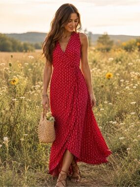 Mata traders organic cotton Sleeveless Red cross over Maxi Dress